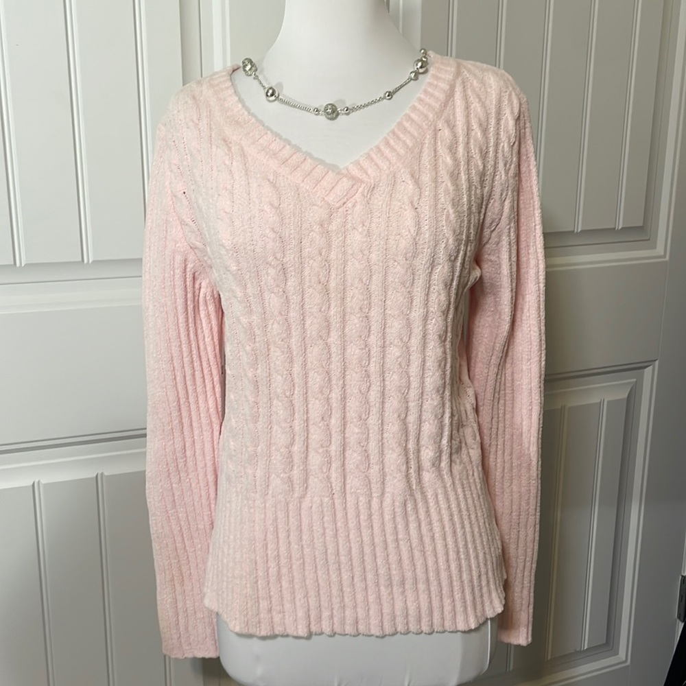 Medium Pink Soft Sonoma Cable Knit Sweater (P111)
